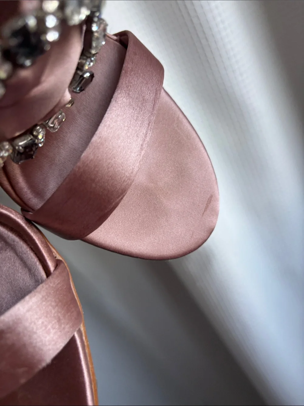 Satin Embellished Ankle-Strap Heels in Dusty Rose - Picture 8 of 9